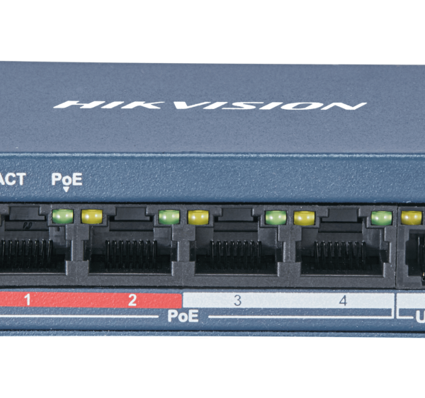 سويتش HIKVISION PoE بمدى طويل، 4 منافذ، يصل حتى 250 متر، بطاقة إجمالية 58 واط