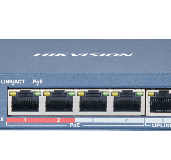 سويتش HIKVISION PoE بمدى طويل، 4 منافذ، يصل إلى 250 متر، بقدرة إجمالية 58 واط